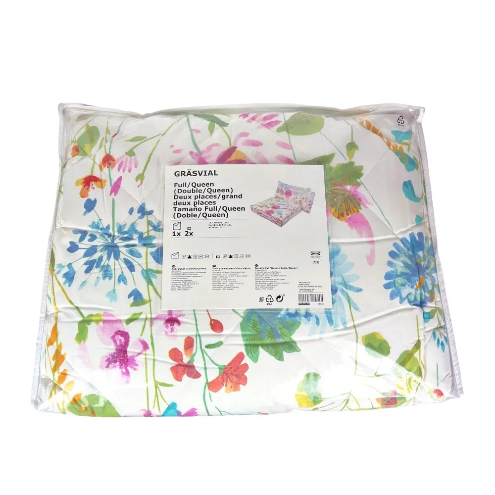 Ikea GRASVIAL Full/Queen Comforter Set Floral w/ 2 Shams 704.542.43🌸New🌸